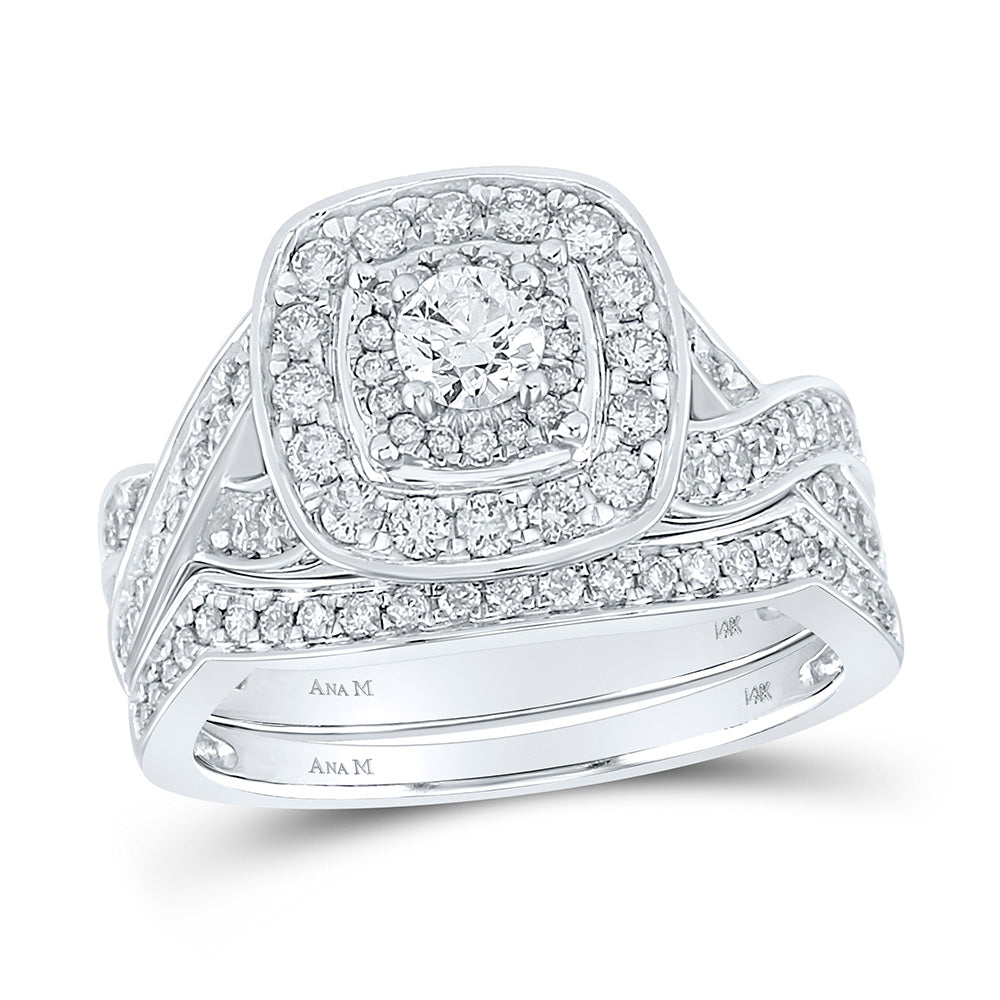 14kt Rose Gold Round Diamond Halo Bridal Wedding Ring Band Set 1 Cttw