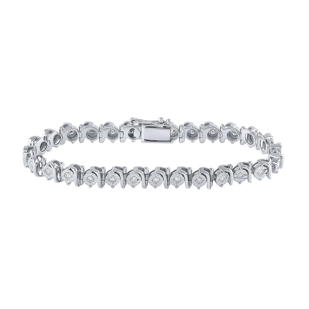 Sterling Silver Womens Round Diamond Fashion Bracelet 1 Cttw