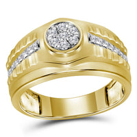 Load image into Gallery viewer, 10kt Yellow Gold Mens Round Diamond Ribbed Cluster Ring 1/2 Cttw
