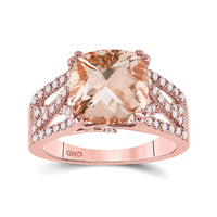 Load image into Gallery viewer, 14kt Rose Gold Womens Cushion Morganite Diamond Solitaire Ring 4 Cttw
