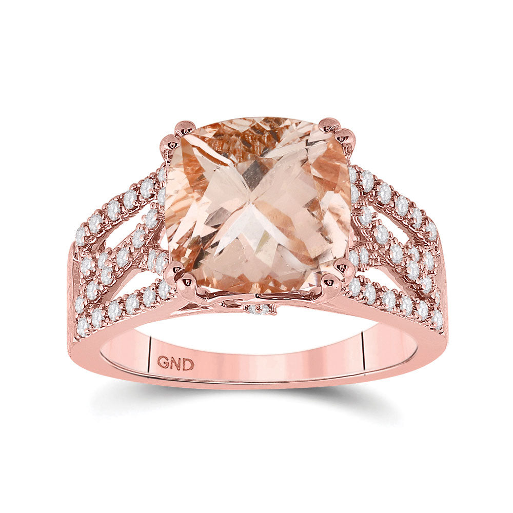 14kt Rose Gold Womens Cushion Morganite Diamond Solitaire Ring 4 Cttw