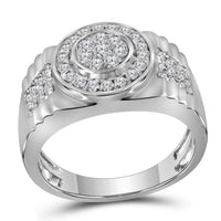 Load image into Gallery viewer, 10kt White Gold Mens Round Diamond Ribbed Circle Cluster Ring 7/8 Cttw
