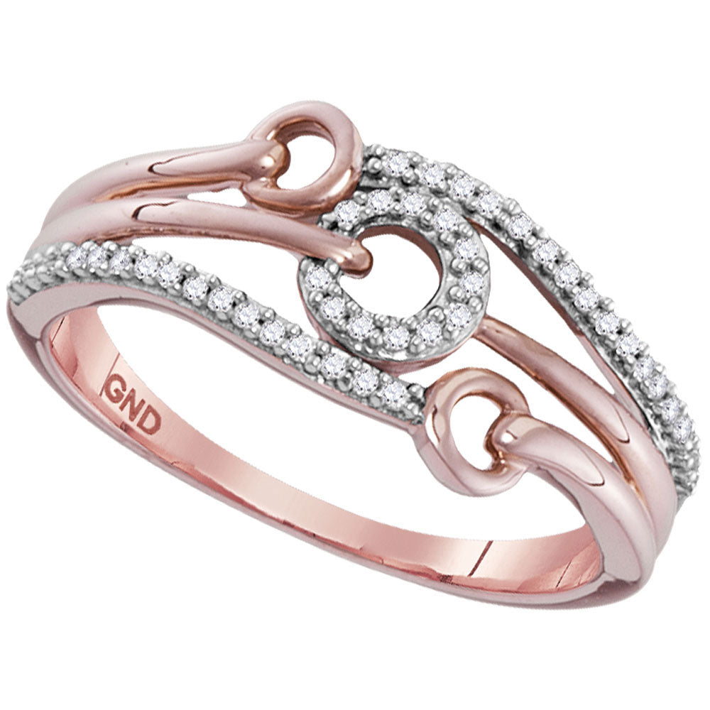 10kt Yellow Gold Womens Round Diamond Triple Circle Band Ring 1/8 Cttw