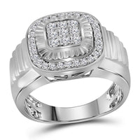 Load image into Gallery viewer, 10kt White Gold Mens Round Diamond Square Ribbed Cluster Ring 3/4 Cttw
