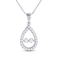 Load image into Gallery viewer, 10kt White Gold Womens Round Diamond Moving Twinkle 2-Stone Teardrop Pendant 1/2 Cttw

