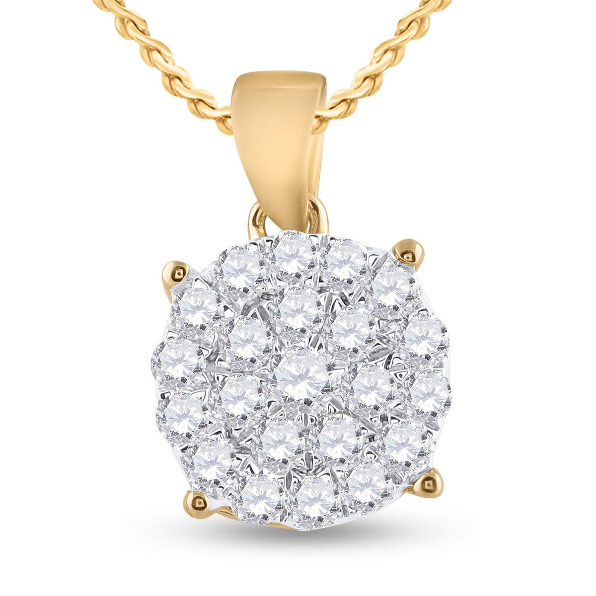 10kt Yellow Gold Womens Round Diamond Cluster Pendant 3/4 Cttw