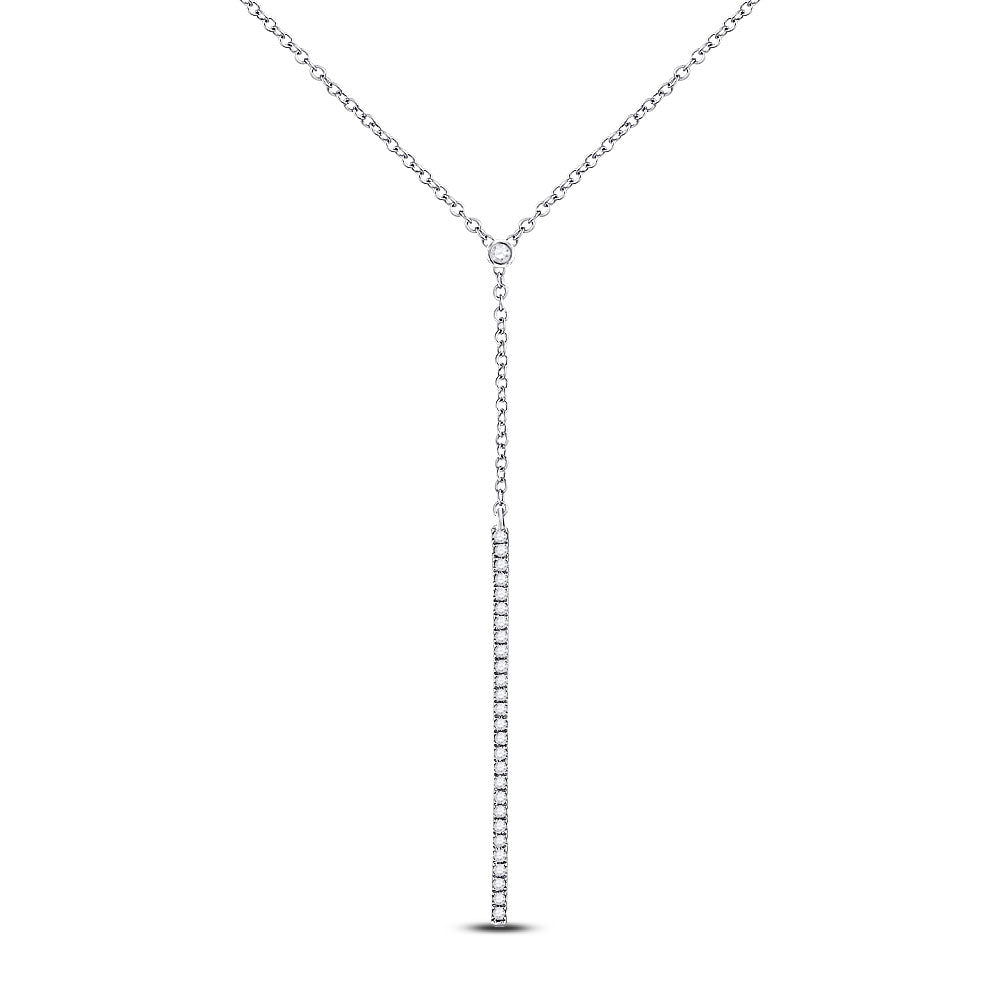 10kt White Gold Womens Round Diamond Drop Bar Necklace 1/4 Cttw
