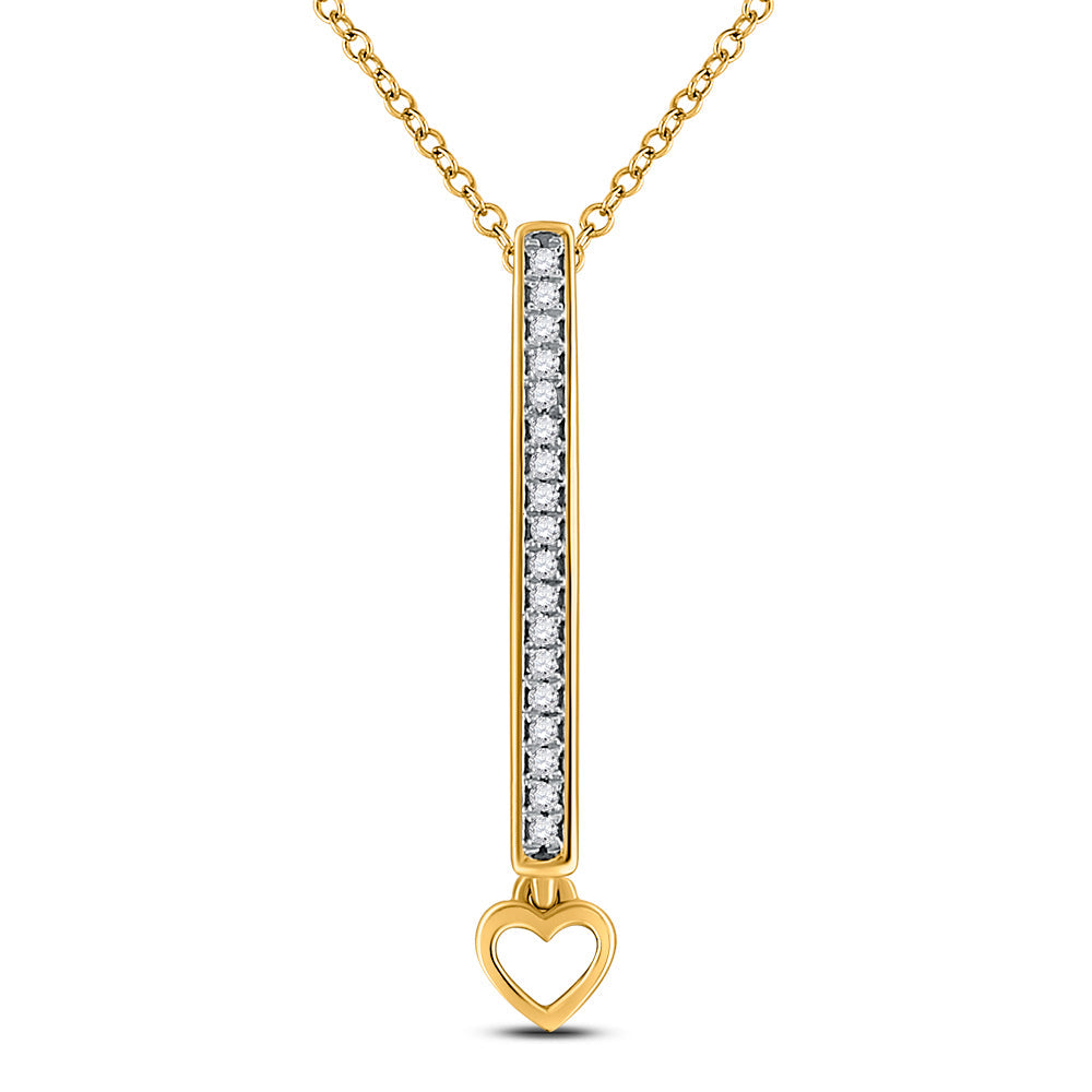 10kt Yellow Gold Womens Round Diamond Heart Bar Pendant 1/12 Cttw