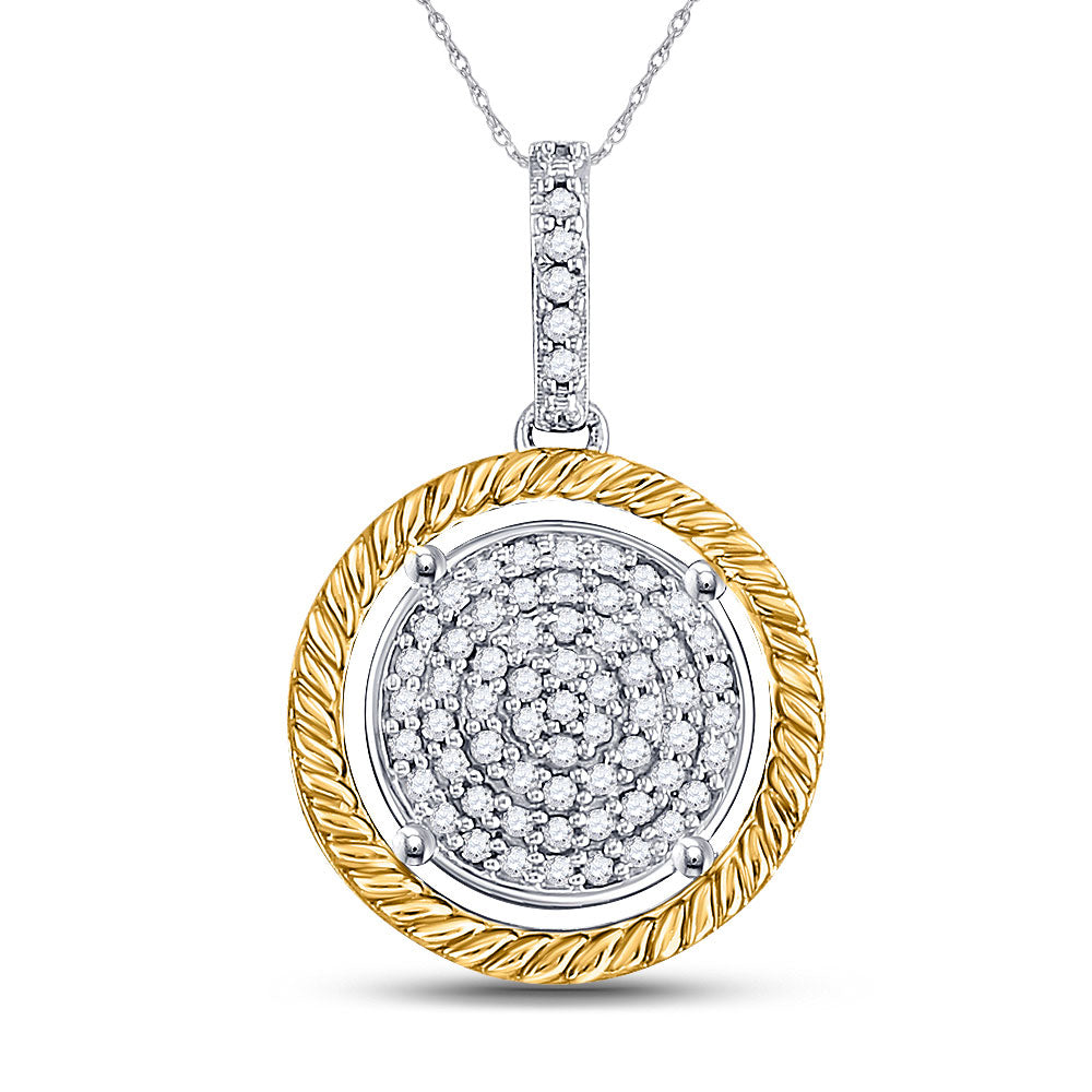 10kt Two-tone Gold Womens Round Diamond Circle Pendant 1/12 Cttw