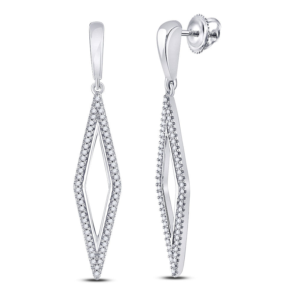 10kt White Gold Womens Round Diamond Geometric Dangle Earrings 1/3 Cttw
