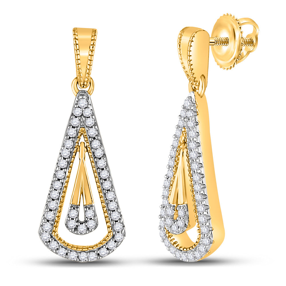 10kt Yellow Gold Womens Round Diamond Dangle Earrings 1/4 Cttw