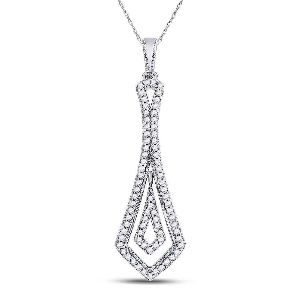 10kt White Gold Womens Round Diamond Geometric Fashion Pendant 1/4 Cttw