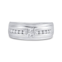 Load image into Gallery viewer, 10kt White Gold Mens Princess Diamond Wedding 2-Stone Band Ring 1/2 Cttw
