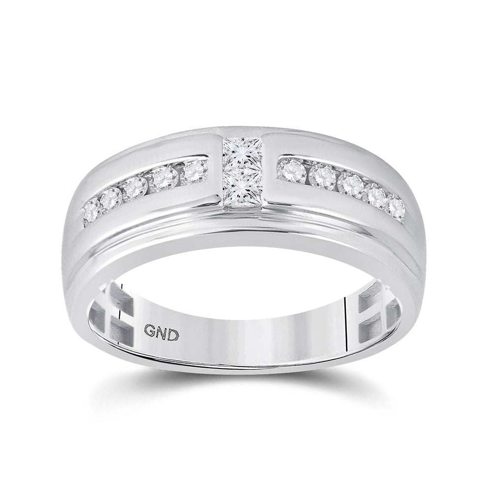 10kt White Gold Mens Princess Diamond Wedding 2-Stone Band Ring 1/2 Cttw