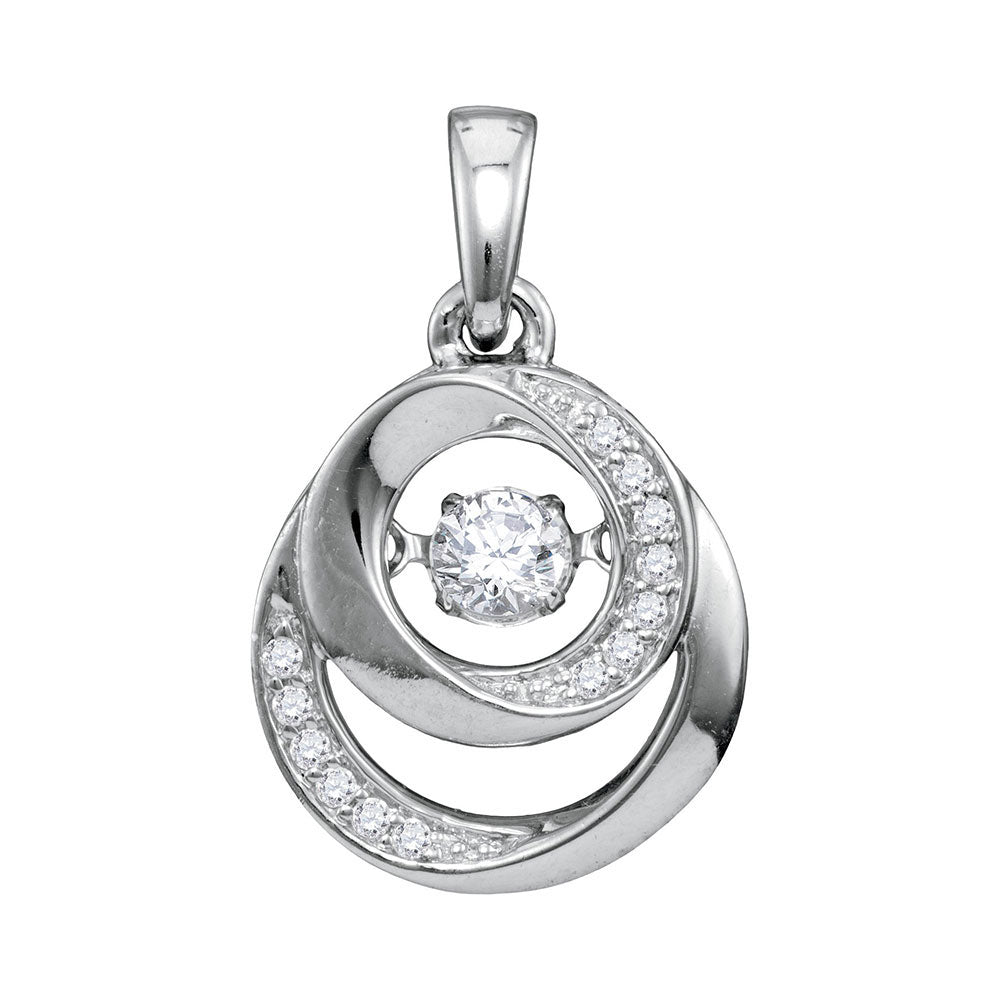 10kt White Gold Womens Round Diamond Moving Twinkle Solitaire Pendant 1/5 Cttw