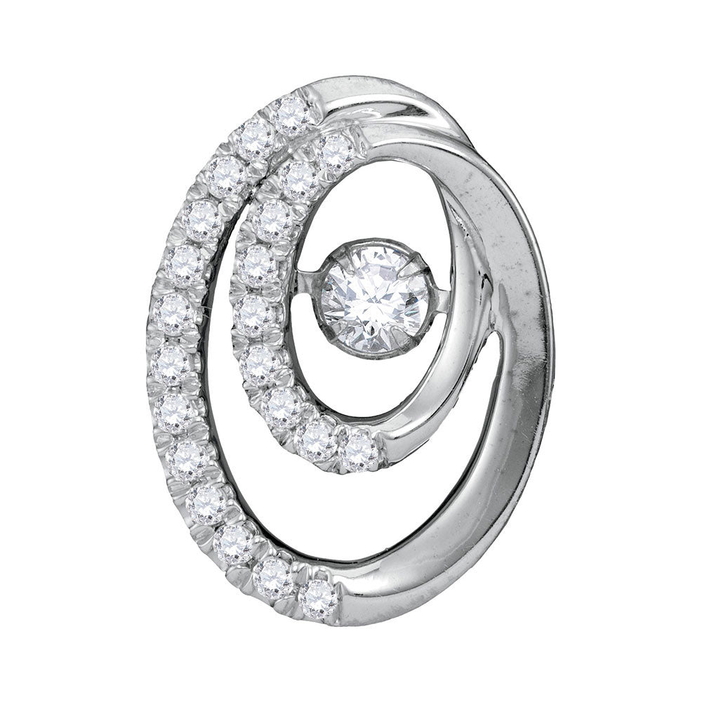 10kt White Gold Womens Round Diamond Moving Oval Pendant 1/3 Cttw