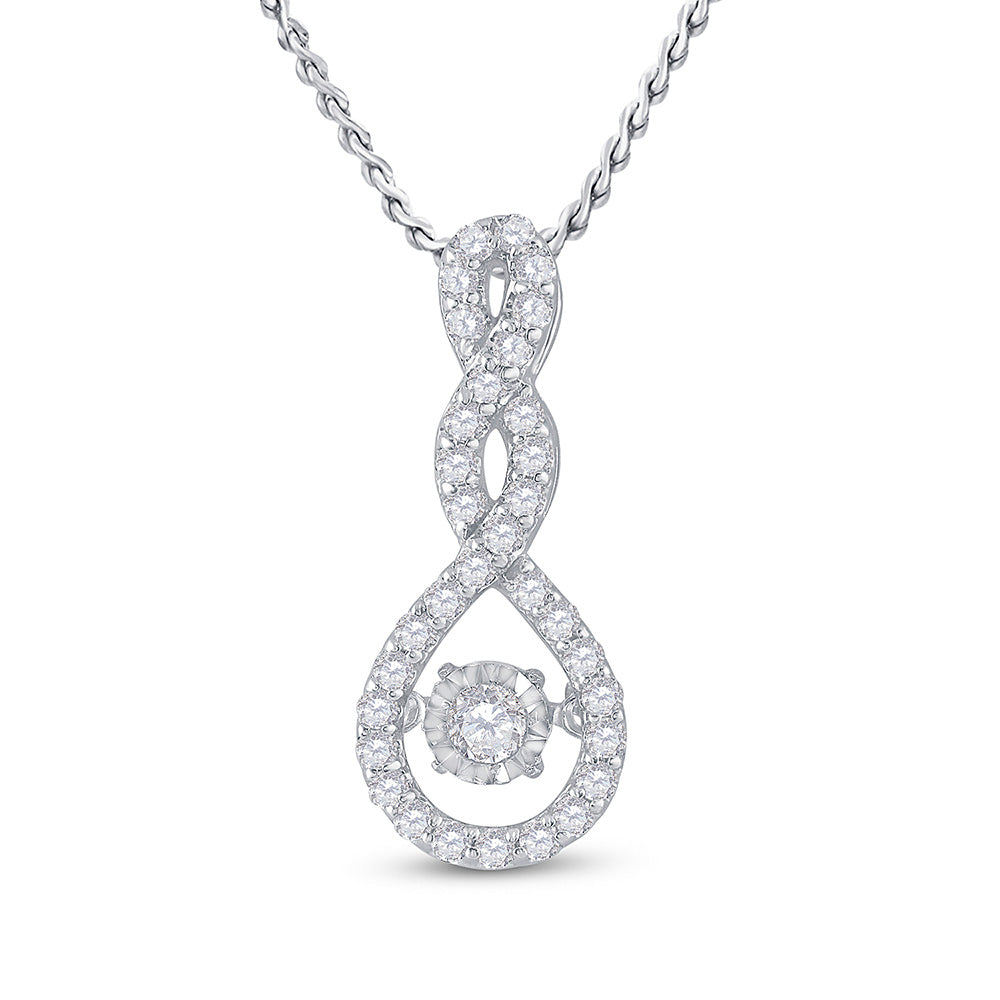 10kt White Gold Womens Round Diamond Moving Teardrop Pendant 1/3 Cttw