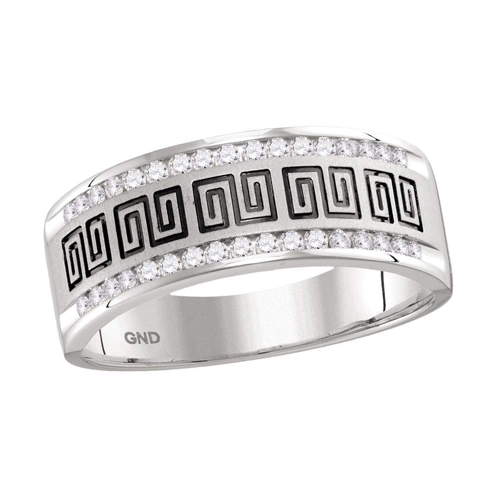 14kt White Gold Mens Round Diamond Wedding Machine-Set Band Ring 1/3 Cttw