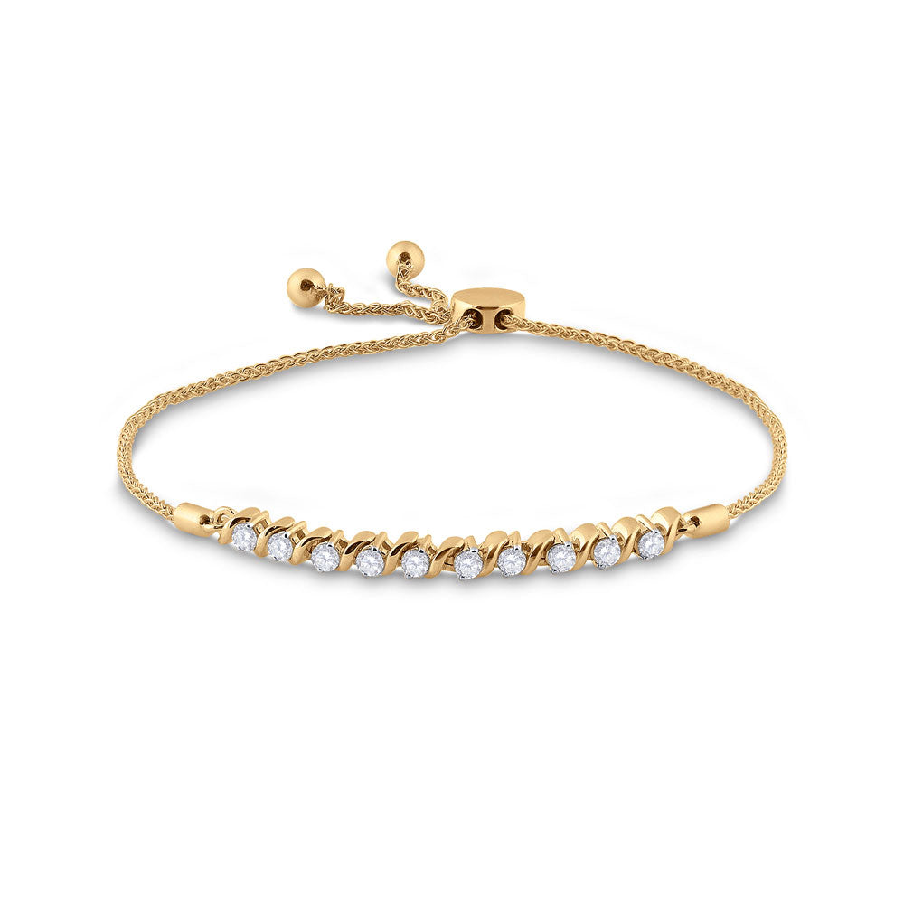 10kt Yellow Gold Womens Round Diamond Studded Bolo Bracelet 1/2 Cttw