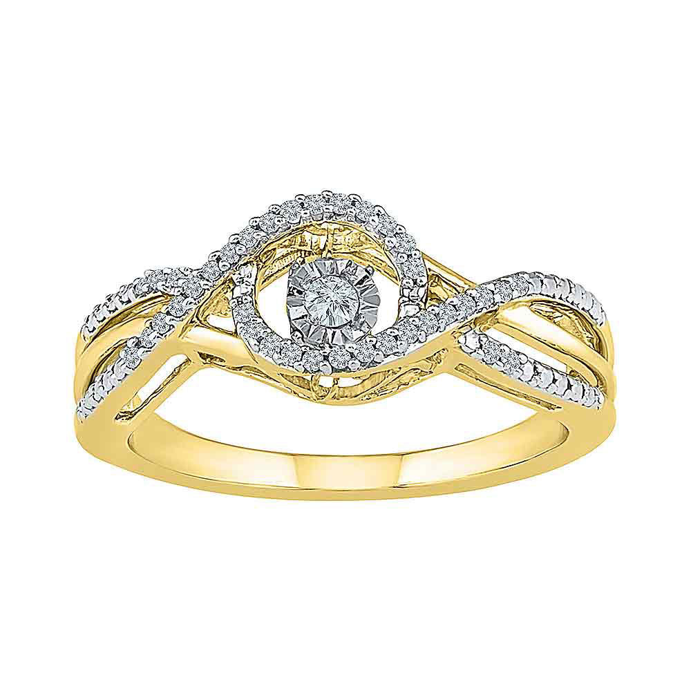 10kt Yellow Gold Womens Round Diamond Moving Twinkle Solitaire Ring 1/6 Cttw