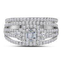 Load image into Gallery viewer, 14kt White Gold Baguette Diamond Bridal Wedding Ring Band Set 1 Cttw
