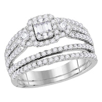 Load image into Gallery viewer, 14kt White Gold Baguette Diamond Bridal Wedding Ring Band Set 1 Cttw

