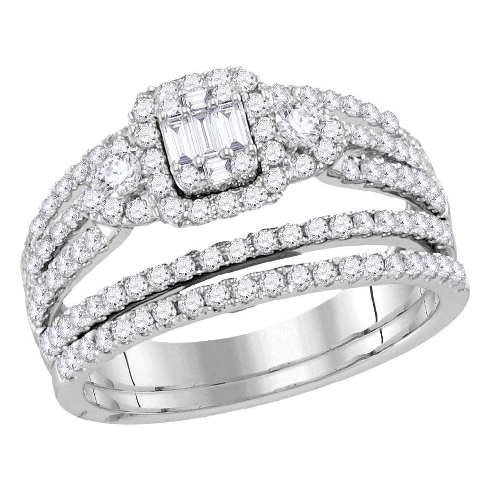 14kt White Gold Baguette Diamond Bridal Wedding Ring Band Set 1 Cttw