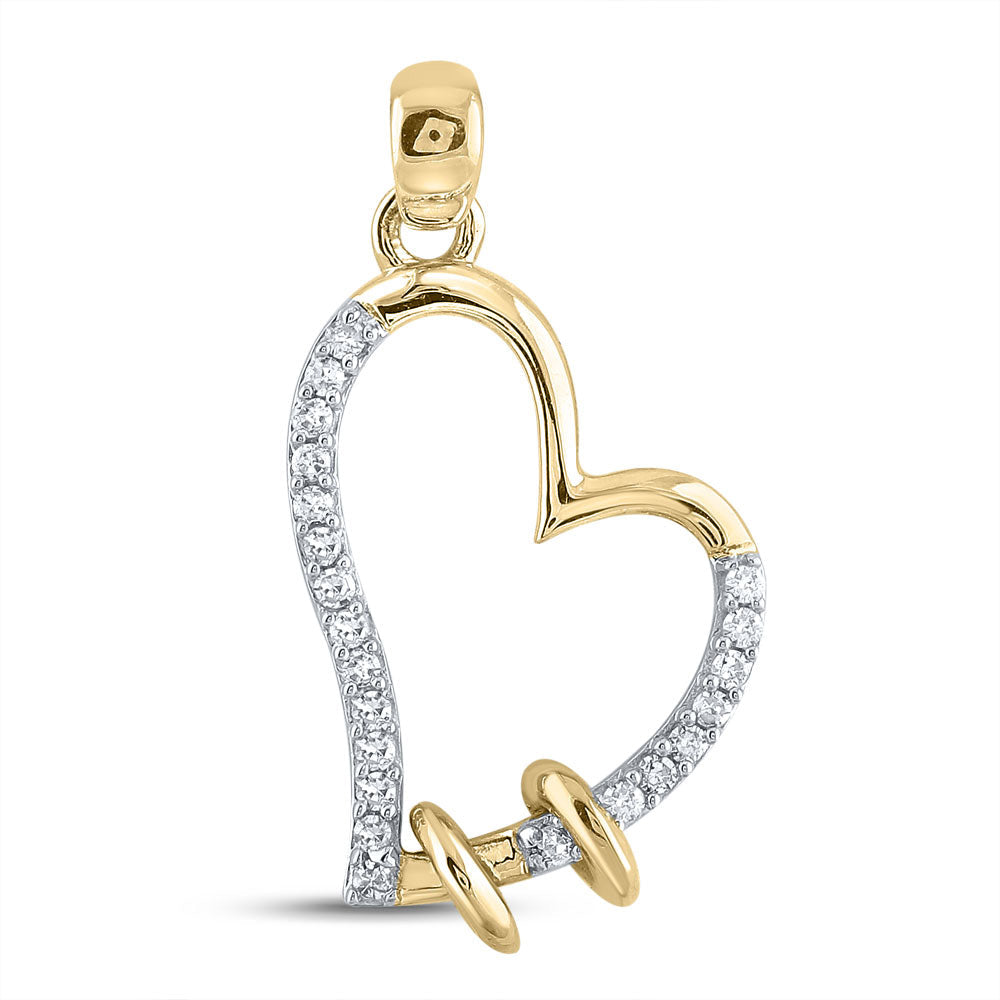10kt Yellow Gold Womens Round Diamond Heart Pendant 1/10 Cttw