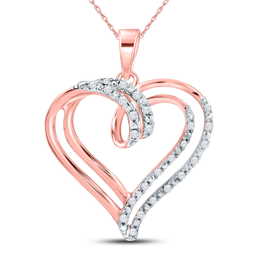 10kt Rose Gold Womens Round Diamond Heart Pendant 1/10 Cttw