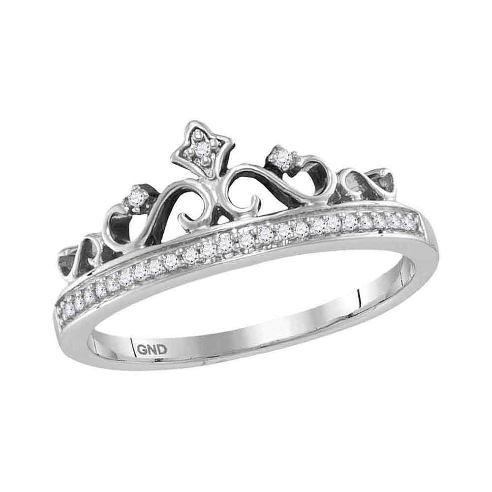 10kt White Gold Womens Round Diamond Crown Band Ring 1/10 Cttw