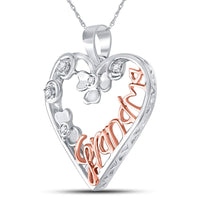 Load image into Gallery viewer, Sterling Silver Womens Round Diamond Grandma Heart Mom Mother Pendant 1/20 Cttw
