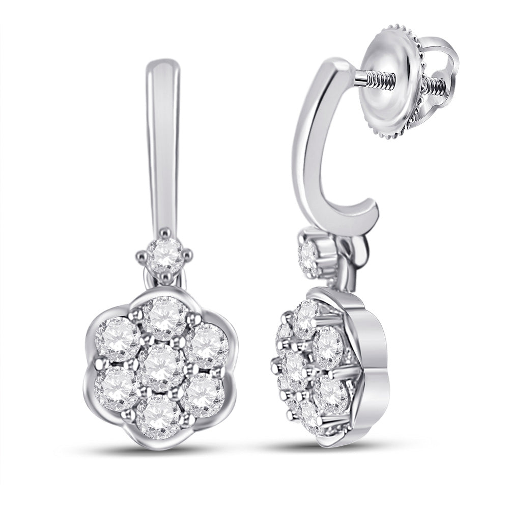 10kt White Gold Womens Round Diamond Cluster Dangle Earrings 1/2 Cttw
