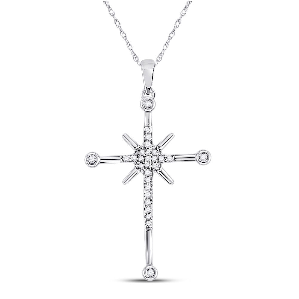 10kt White Gold Womens Round Diamond Radiant Cross Pendant 1/6 Cttw