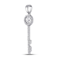 Load image into Gallery viewer, 10kt White Gold Womens Round Diamond Key Pendant 1/6 Cttw
