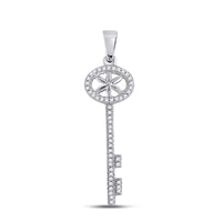 Load image into Gallery viewer, 10kt White Gold Womens Round Diamond Key Pendant 1/6 Cttw
