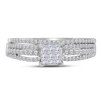Load image into Gallery viewer, 14kt White Gold Princess Diamond Bridal Wedding Ring Band Set 1/2 Cttw
