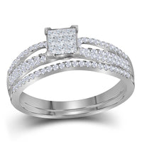 Load image into Gallery viewer, 14kt White Gold Princess Diamond Bridal Wedding Ring Band Set 1/2 Cttw
