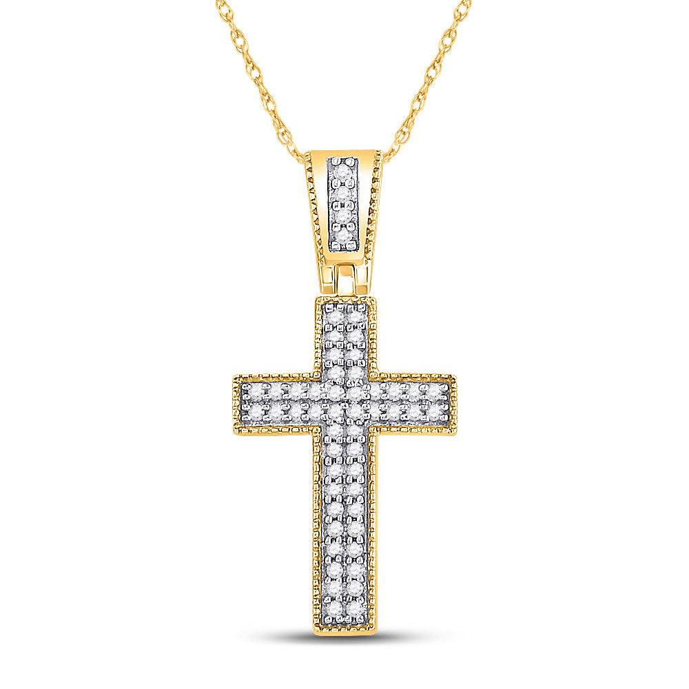 10kt Yellow Gold Womens Round Diamond Roman Cross Pendant 1/6 Cttw