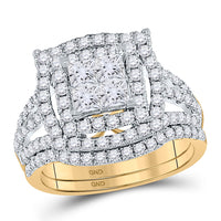 Load image into Gallery viewer, 14kt Yellow Gold Princess Diamond Bridal Wedding Ring Band Set 2 Cttw
