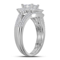 Load image into Gallery viewer, 14kt White Gold Princess Diamond Bridal Wedding Ring Band Set 1 Cttw
