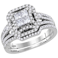 Load image into Gallery viewer, 14kt White Gold Princess Diamond Bridal Wedding Ring Band Set 1 Cttw

