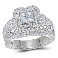 Load image into Gallery viewer, 14kt White Gold Princess Diamond Bridal Wedding Ring Band Set 1-3/4 Cttw

