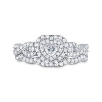 Load image into Gallery viewer, 10kt White Gold Heart Diamond Bridal Wedding Ring Band Set 1 Cttw
