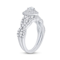 Load image into Gallery viewer, 10kt White Gold Heart Diamond Bridal Wedding Ring Band Set 1 Cttw
