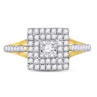 Load image into Gallery viewer, 10kt Yellow Gold Round Diamond Square Bridal Wedding Engagement Ring 1/2 Cttw
