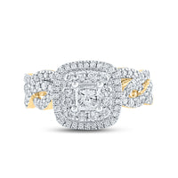Load image into Gallery viewer, 14kt Yellow Gold Princess Diamond Bridal Wedding Ring Band Set 1-1/5 Cttw
