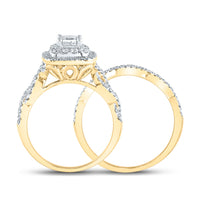 Load image into Gallery viewer, 14kt Yellow Gold Princess Diamond Bridal Wedding Ring Band Set 1-1/5 Cttw
