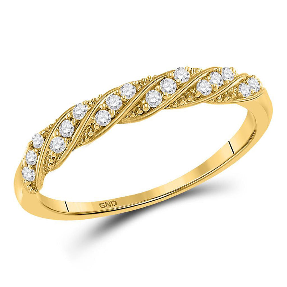 10kt Yellow Gold Womens Round Diamond Stackable Band Ring 1/8 Cttw
