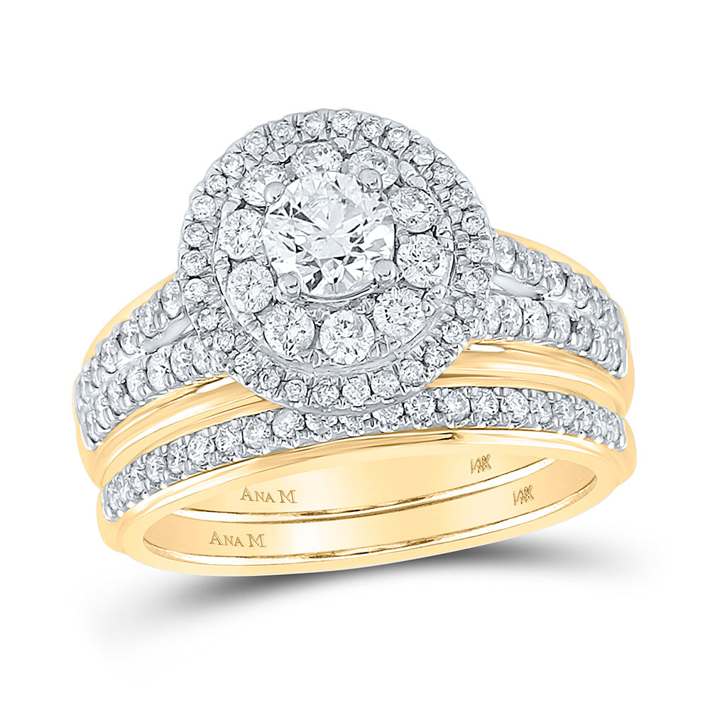 14kt Yellow Gold Round Diamond Bridal Wedding Ring Band Set 1-1/5 Cttw