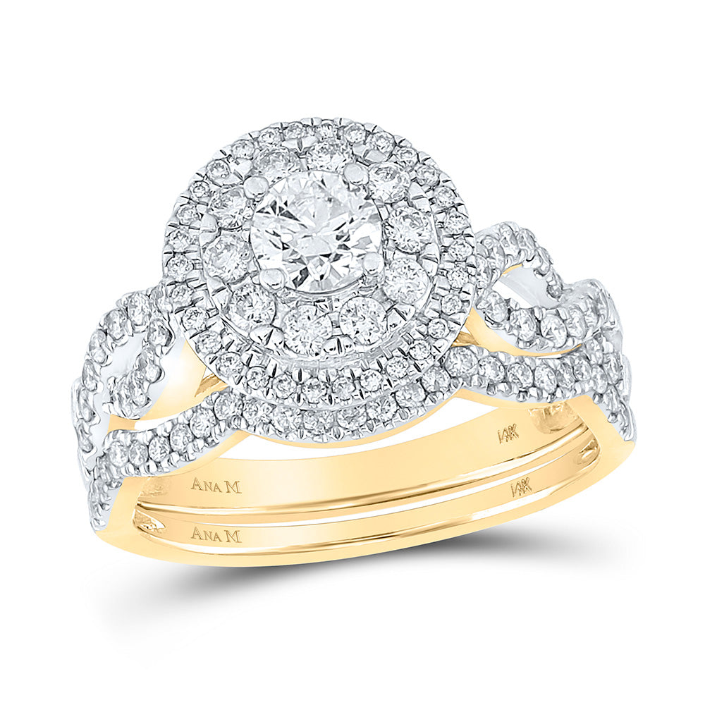 14kt Yellow Gold Round Diamond Bridal Wedding Ring Band Set 1 Cttw